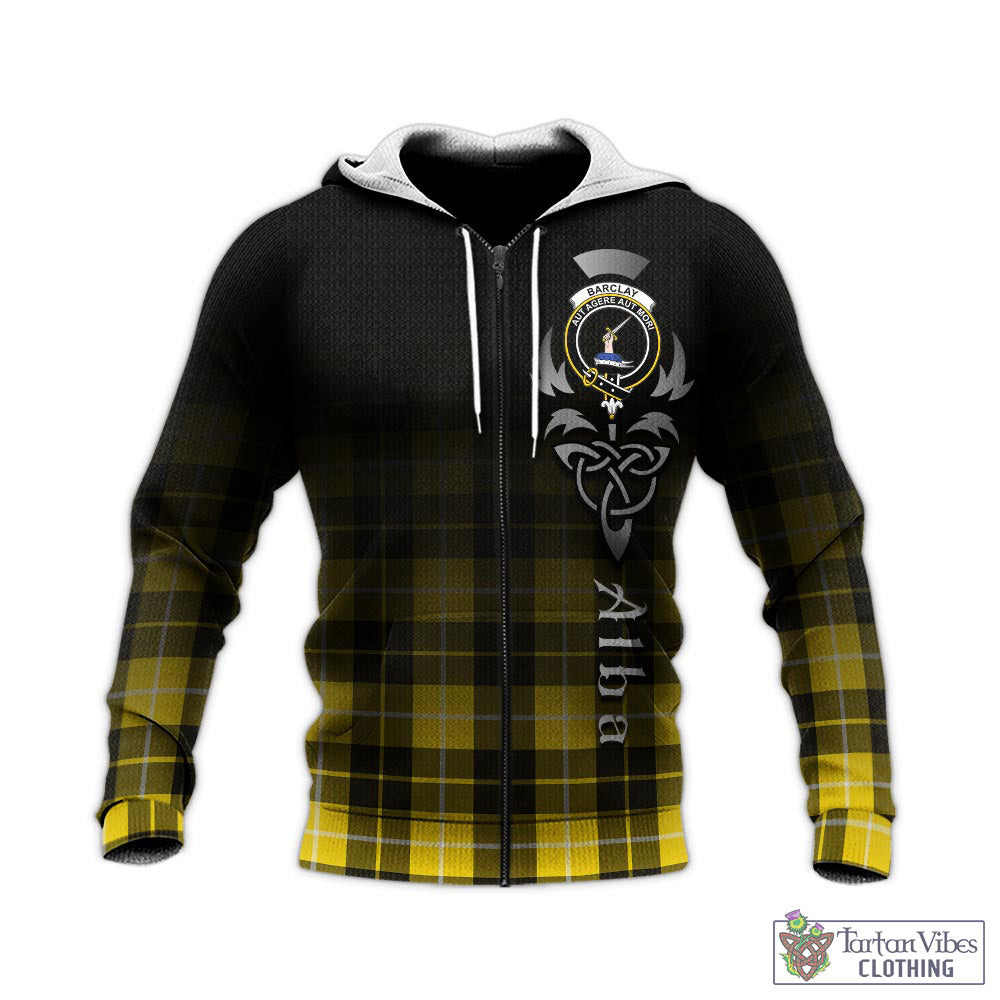 Tartan Vibes Clothing Barclay Dress Modern Tartan Knitted Hoodie Featuring Alba Gu Brath Family Crest Celtic Inspired