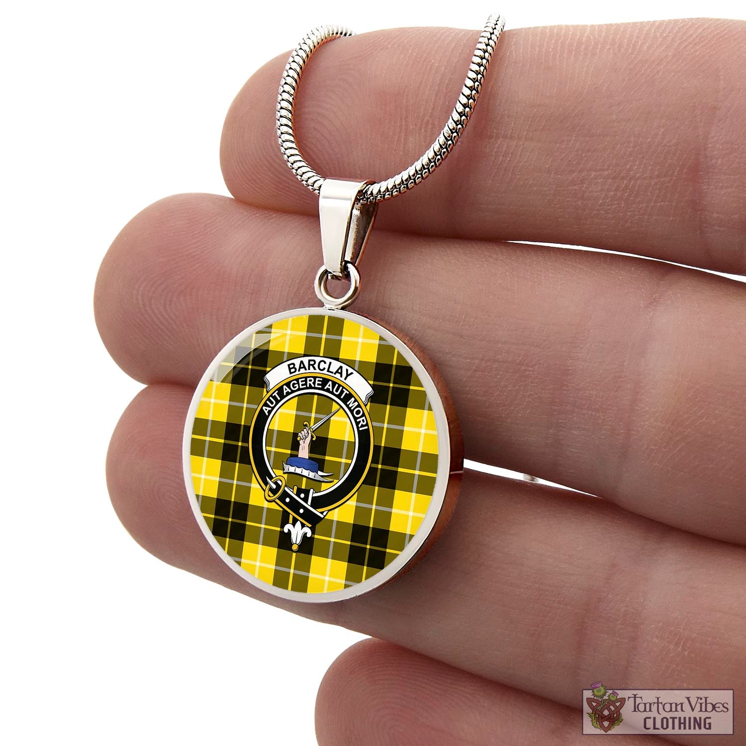 Tartan Vibes Clothing Barclay Dress Modern Tartan Circle Necklace with Family Crest