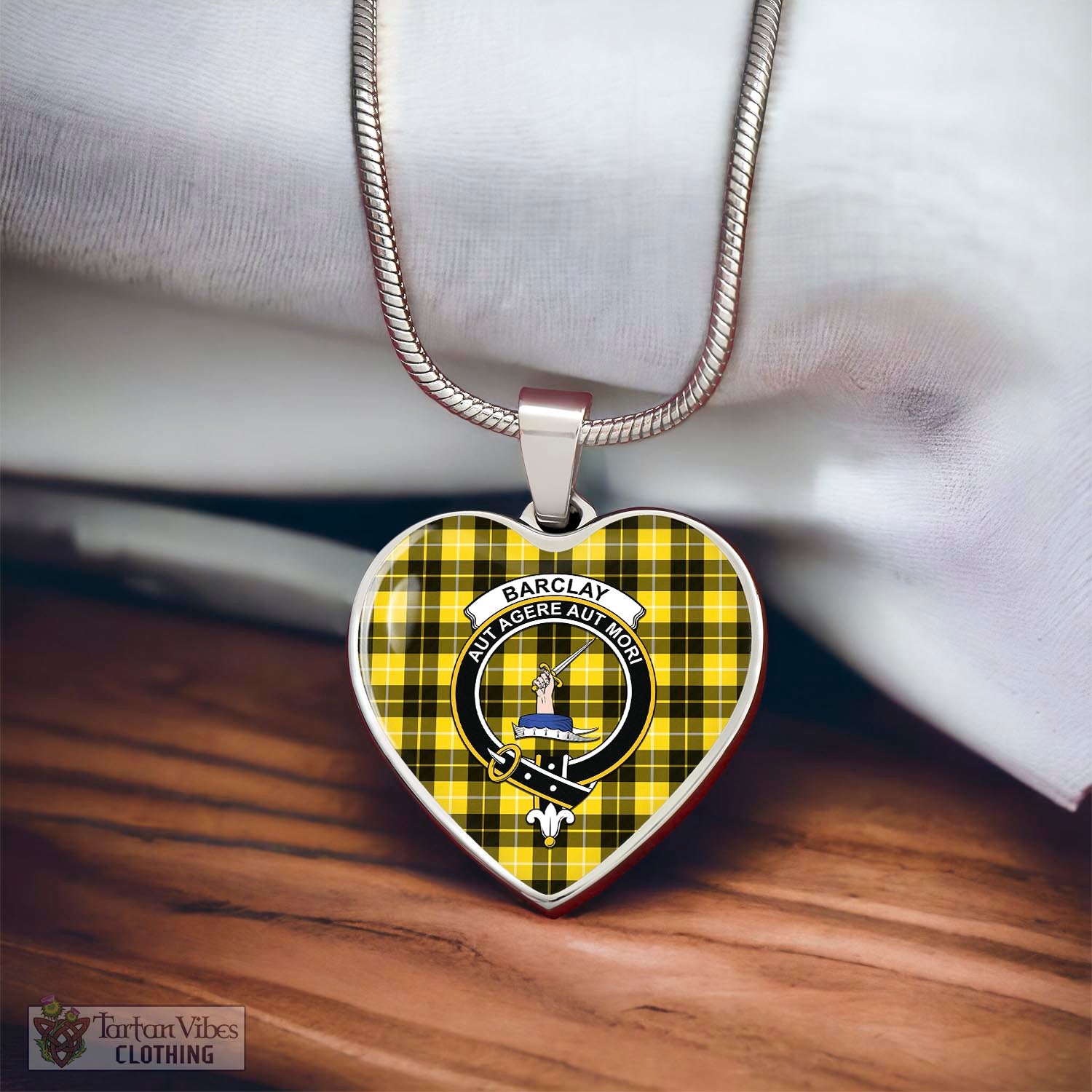 Tartan Vibes Clothing Barclay Dress Modern Tartan Heart Necklace with Family Crest