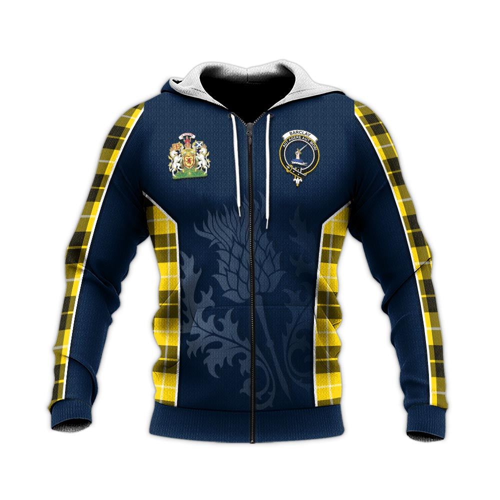 Tartan Vibes Clothing Barclay Dress Modern Tartan Knitted Hoodie with Family Crest and Scottish Thistle Vibes Sport Style