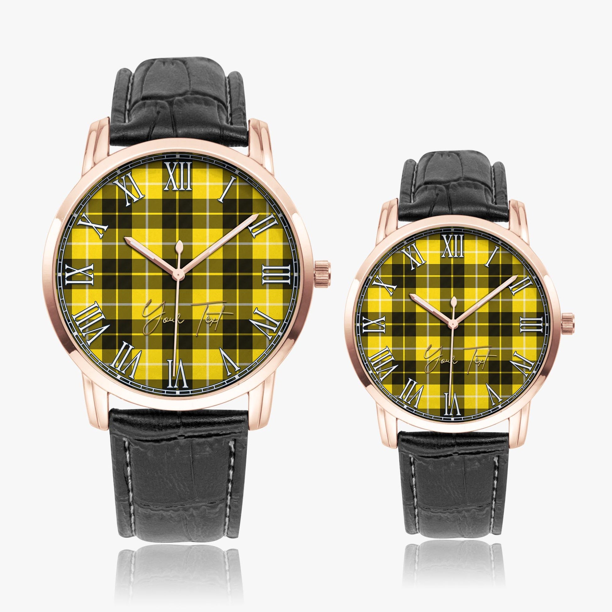 Barclay Dress Modern Tartan Personalized Your Text Leather Trap Quartz Watch Wide Type Rose Gold Case With Black Leather Strap - Tartanvibesclothing