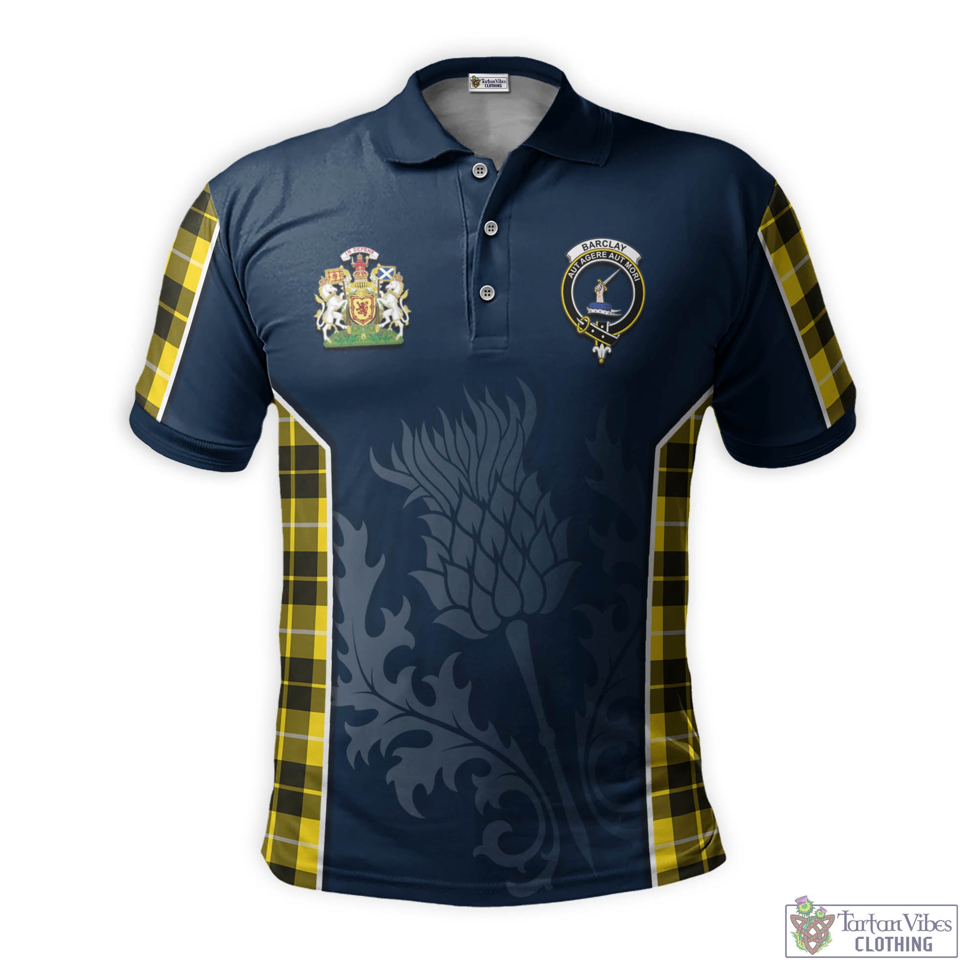 Tartan Vibes Clothing Barclay Dress Modern Tartan Men's Polo Shirt with Family Crest and Scottish Thistle Vibes Sport Style