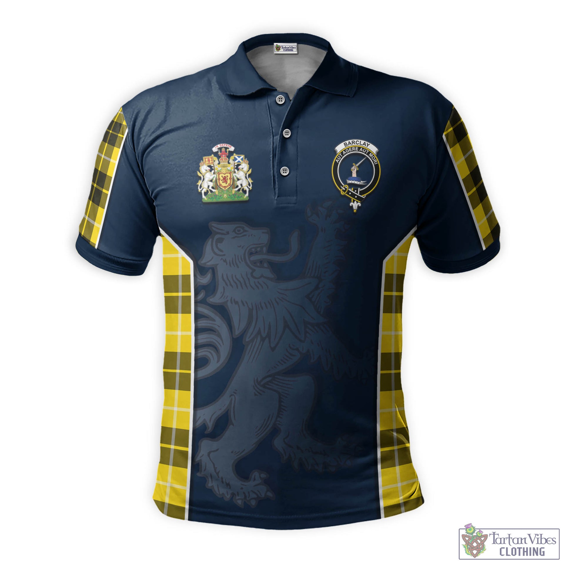 Tartan Vibes Clothing Barclay Dress Modern Tartan Men's Polo Shirt with Family Crest and Lion Rampant Vibes Sport Style