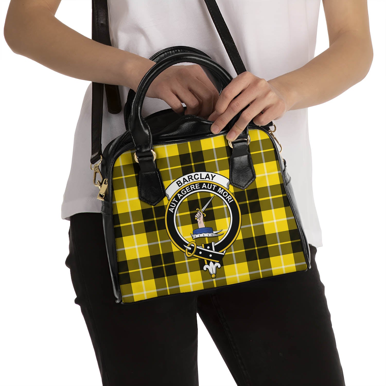 Barclay Dress Modern Tartan Shoulder Handbags with Family Crest - Tartanvibesclothing