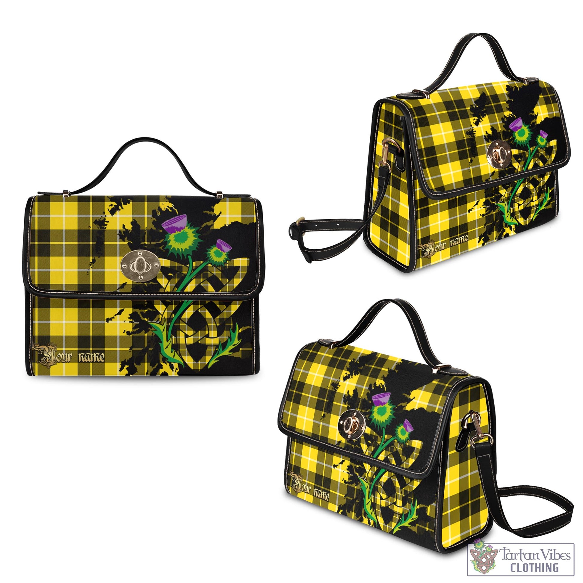 Tartan Vibes Clothing Barclay Dress Modern Tartan Waterproof Canvas Bag with Scotland Map and Thistle Celtic Accents