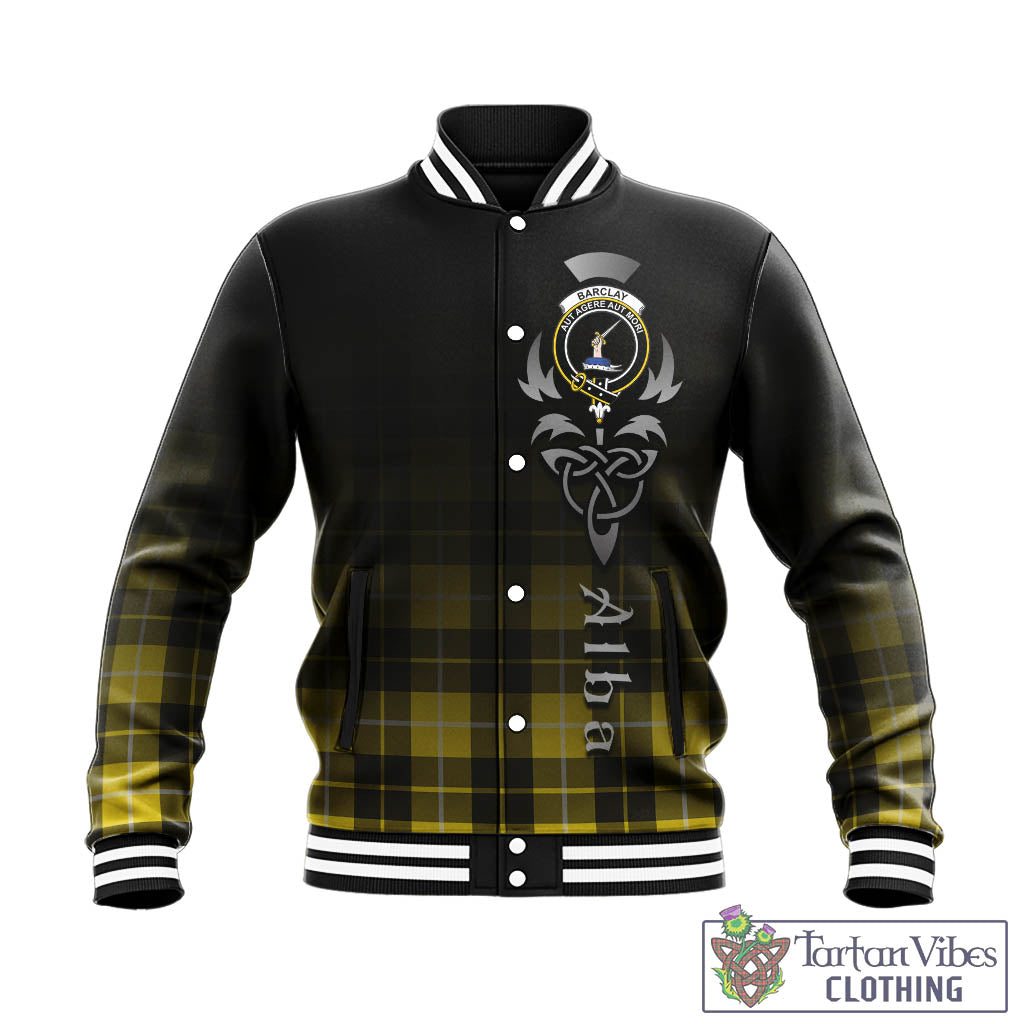 Tartan Vibes Clothing Barclay Dress Modern Tartan Baseball Jacket Featuring Alba Gu Brath Family Crest Celtic Inspired