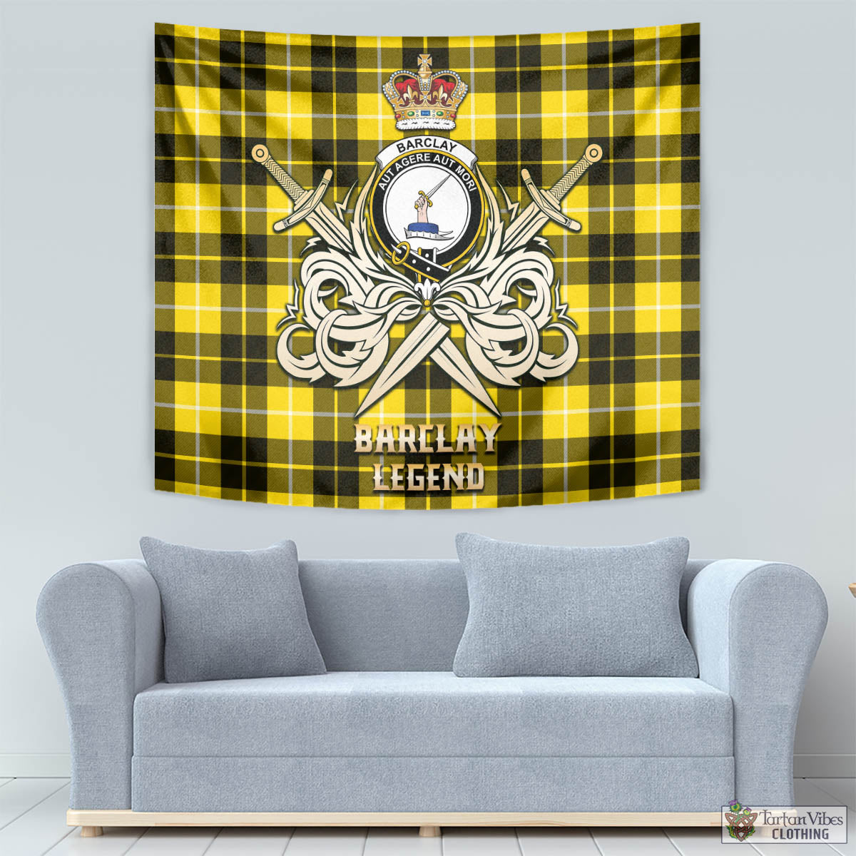 Tartan Vibes Clothing Barclay Dress Modern Tartan Tapestry with Clan Crest and the Golden Sword of Courageous Legacy