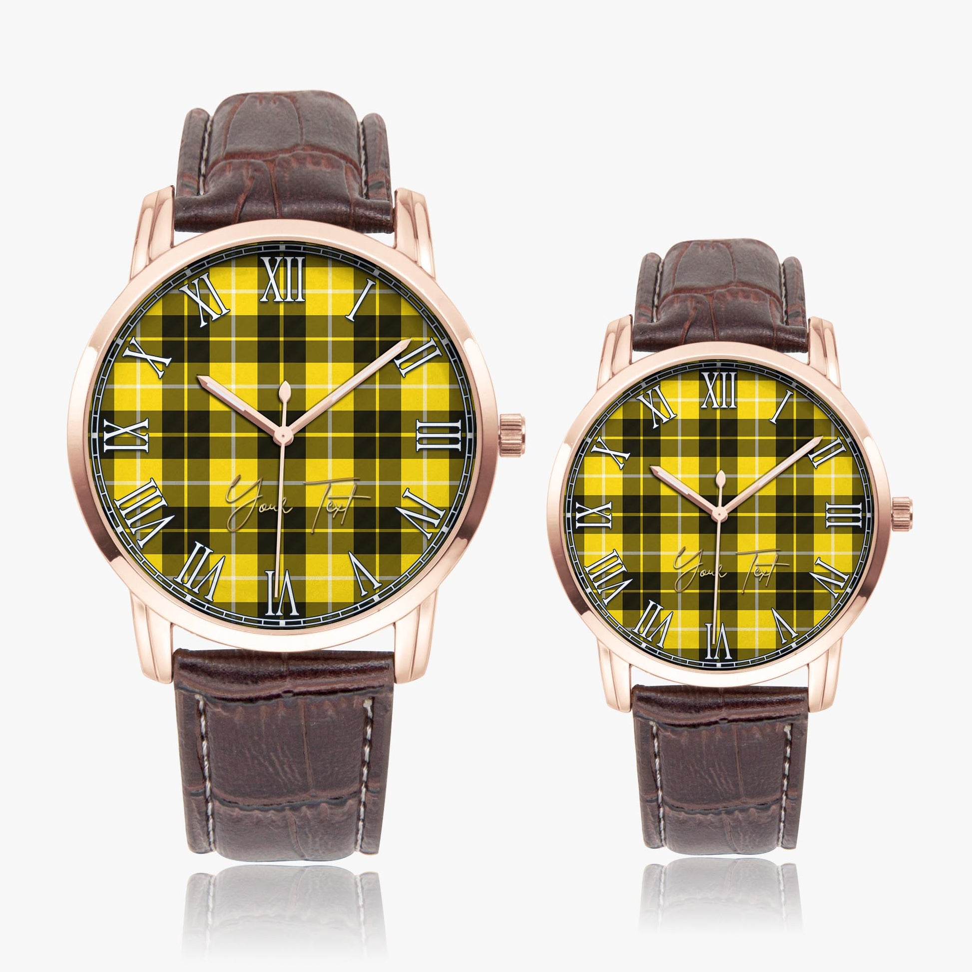 Barclay Dress Modern Tartan Personalized Your Text Leather Trap Quartz Watch Wide Type Rose Gold Case With Brown Leather Strap - Tartanvibesclothing