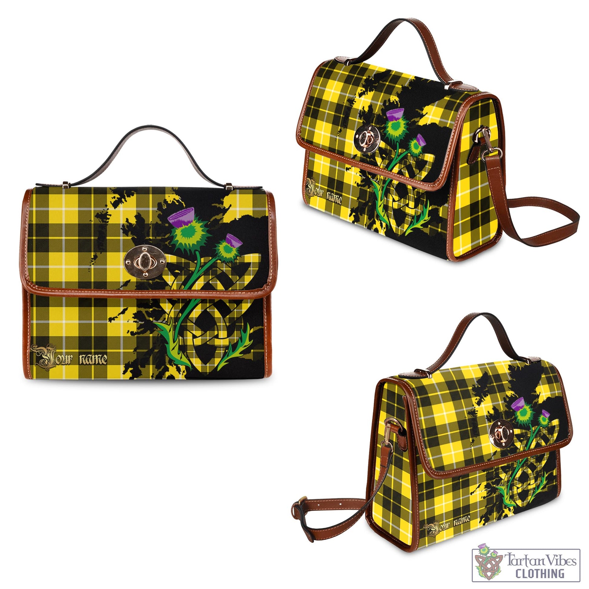 Tartan Vibes Clothing Barclay Dress Modern Tartan Waterproof Canvas Bag with Scotland Map and Thistle Celtic Accents