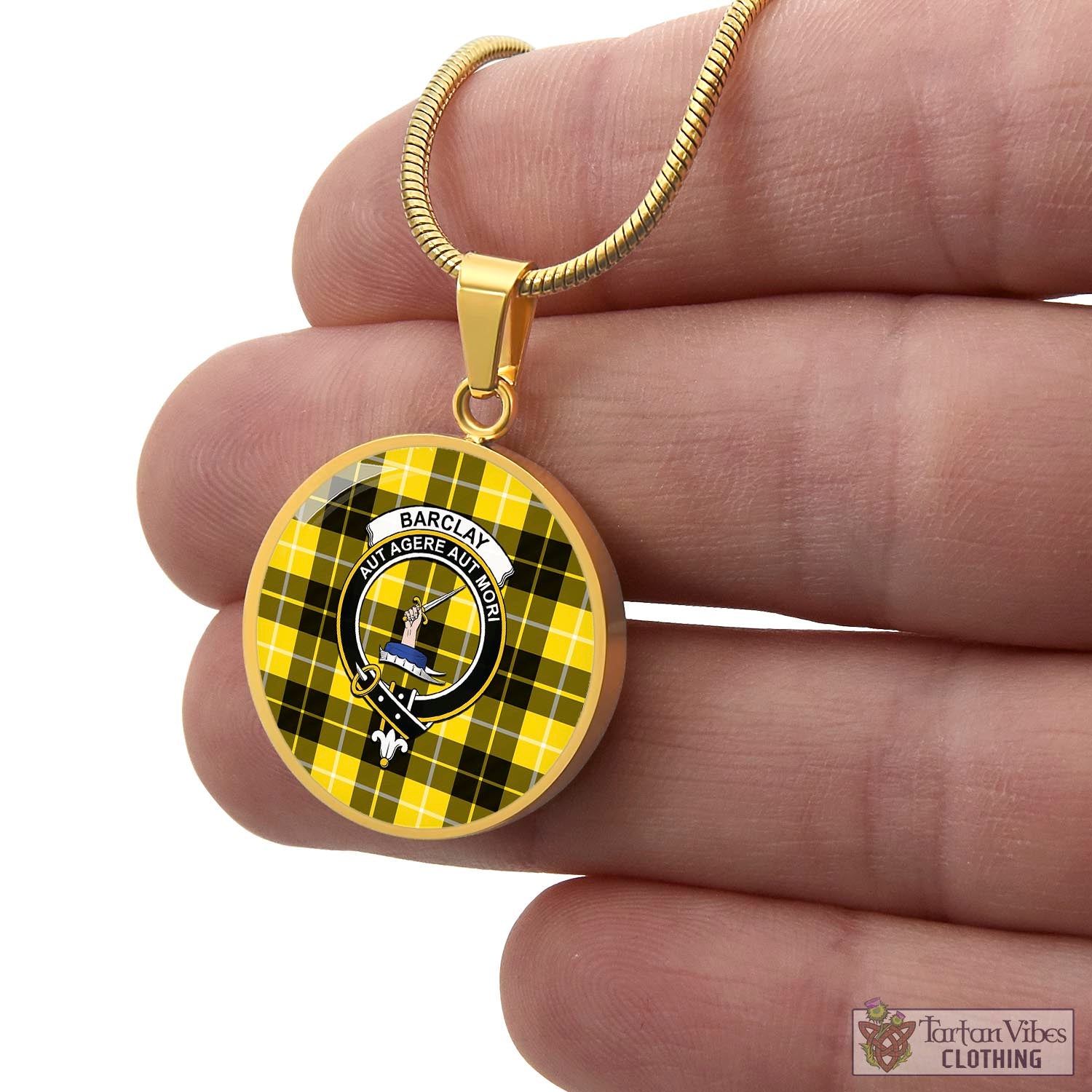 Tartan Vibes Clothing Barclay Dress Modern Tartan Circle Necklace with Family Crest