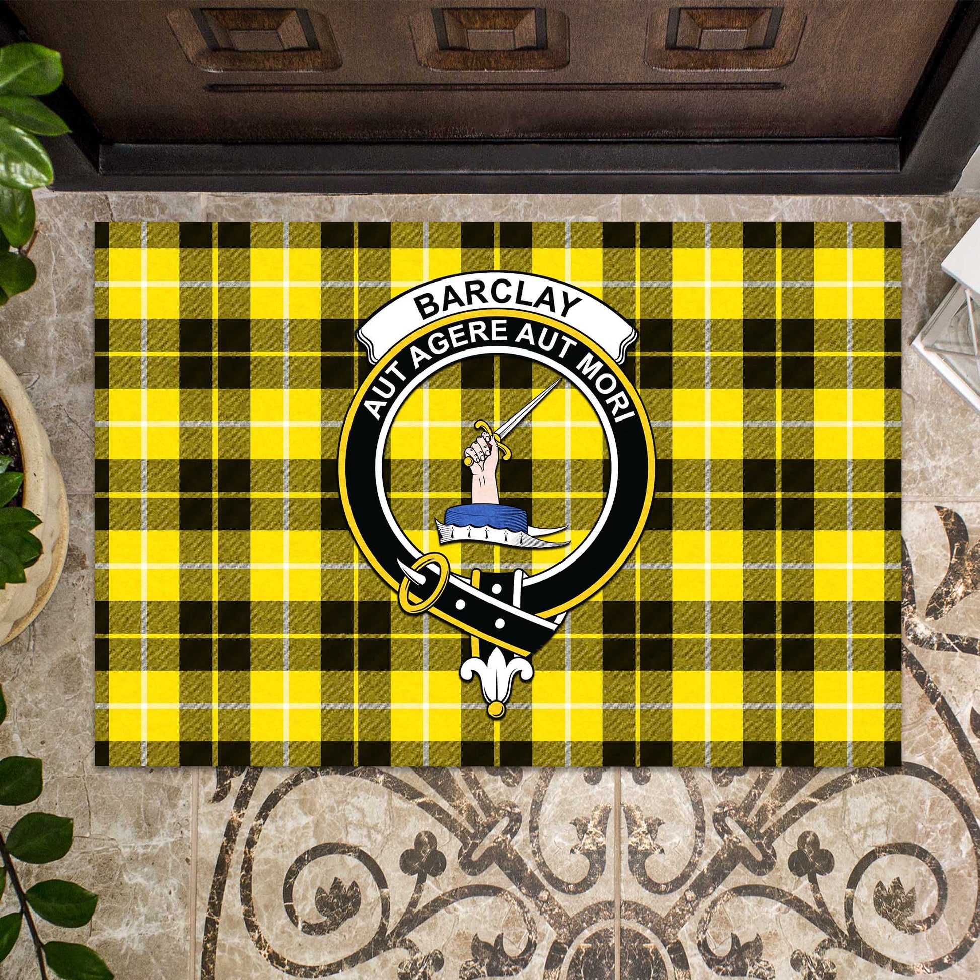 Barclay Dress Modern Tartan Door Mat with Family Crest - Tartanvibesclothing