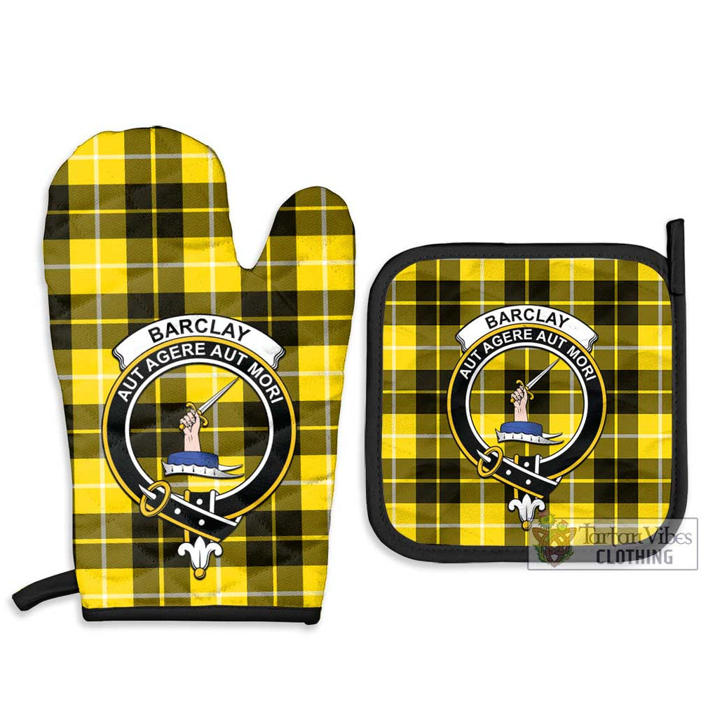 Barclay Dress Modern Tartan Combo Oven Mitt & Pot-Holder with Family Crest Combo 1 Oven Mitt & 2 Pot-Holder Black - Tartan Vibes Clothing