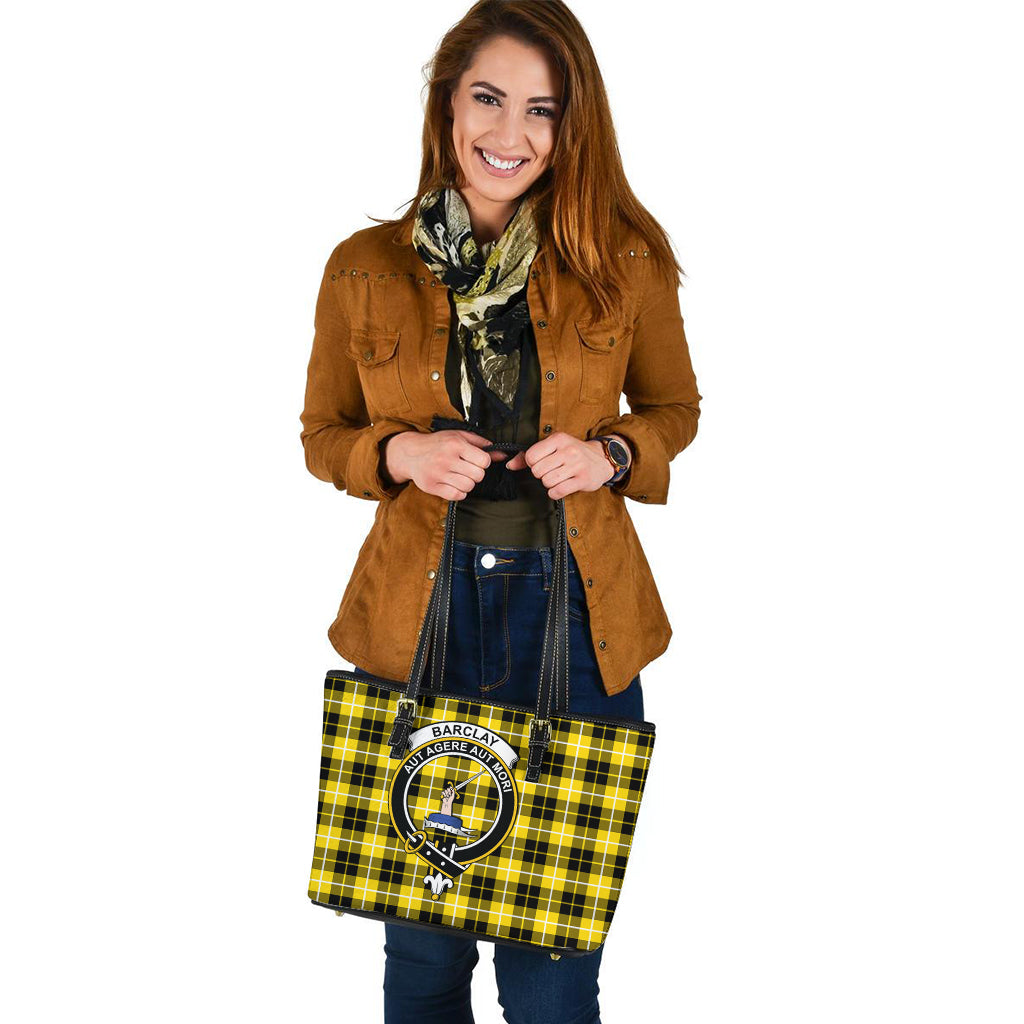 Barclay Dress Modern Tartan Leather Tote Bag with Family Crest - Tartanvibesclothing