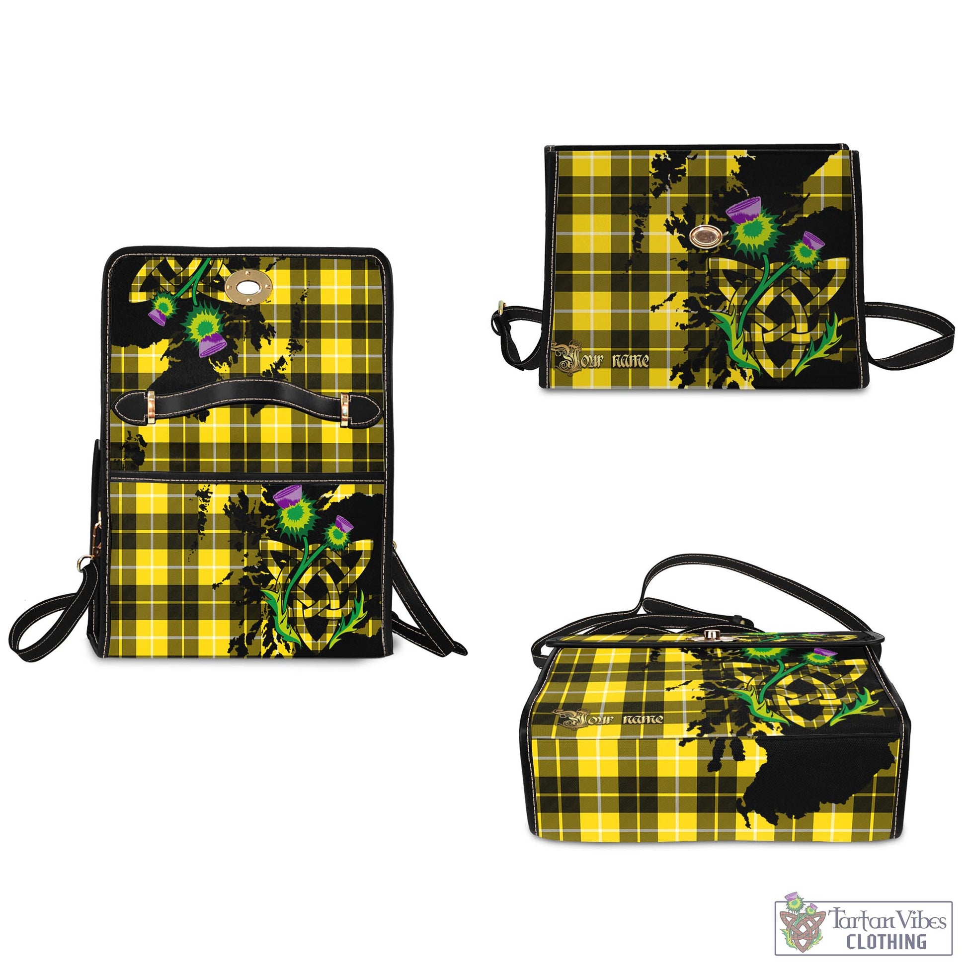 Tartan Vibes Clothing Barclay Dress Modern Tartan Waterproof Canvas Bag with Scotland Map and Thistle Celtic Accents