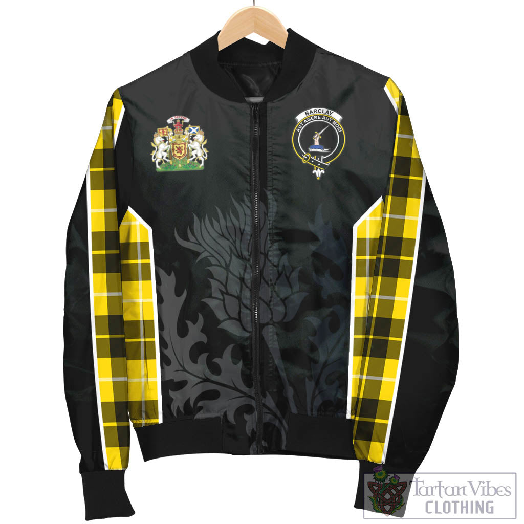 Tartan Vibes Clothing Barclay Dress Modern Tartan Bomber Jacket with Family Crest and Scottish Thistle Vibes Sport Style