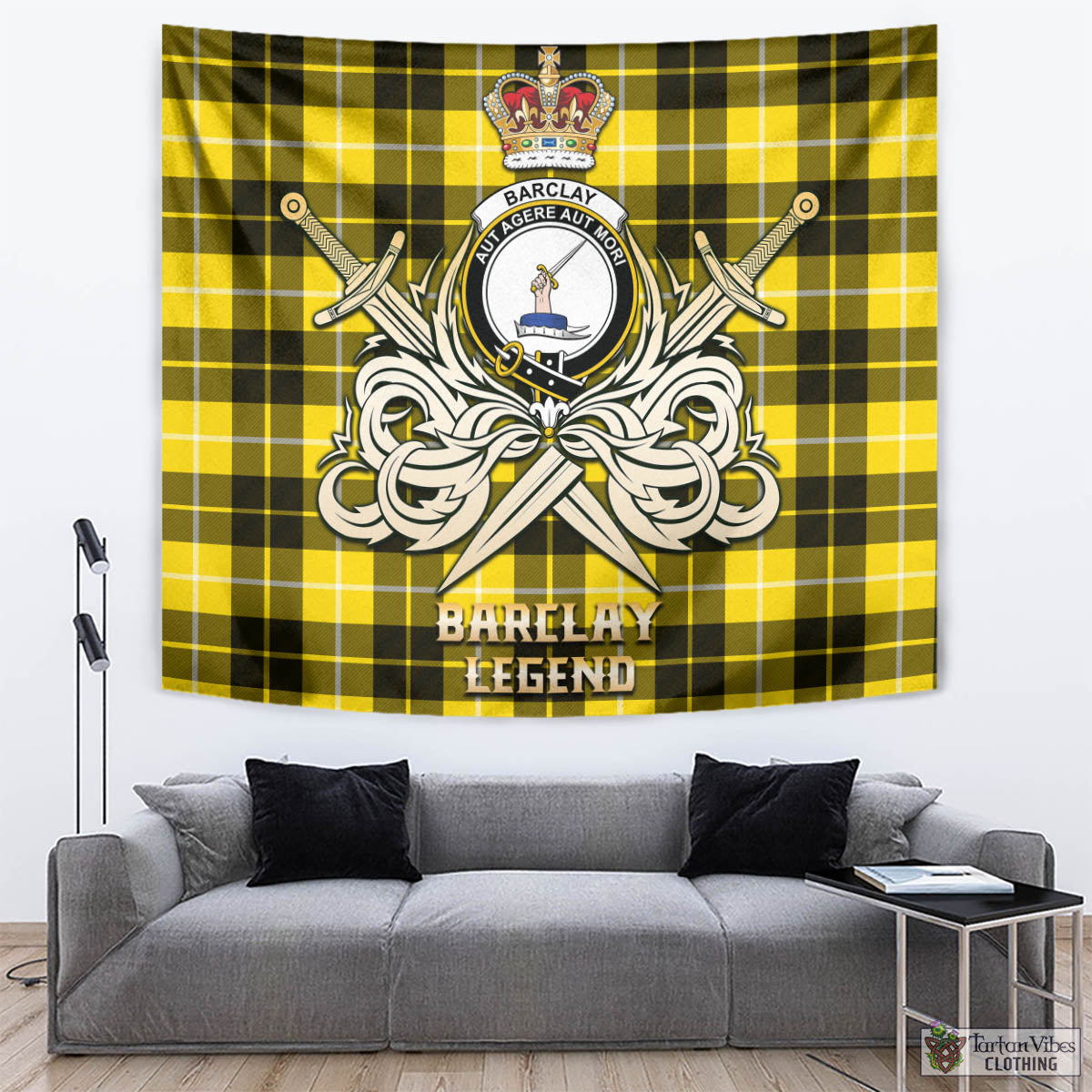 Tartan Vibes Clothing Barclay Dress Modern Tartan Tapestry with Clan Crest and the Golden Sword of Courageous Legacy