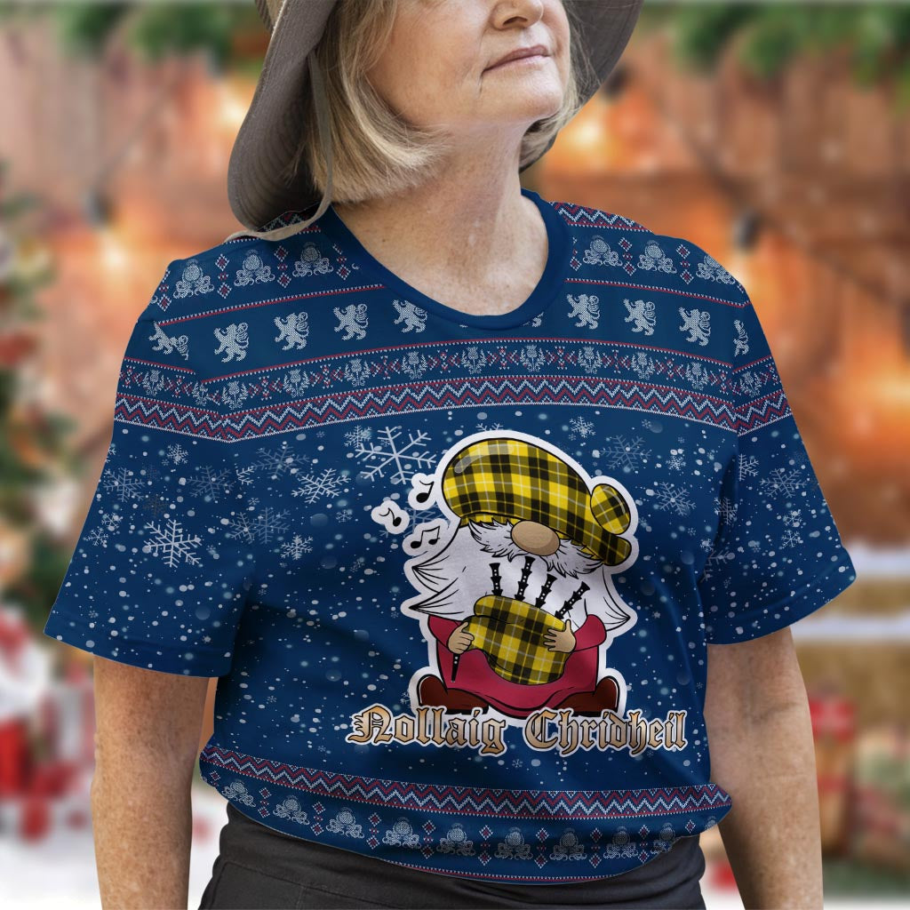 Barclay Dress Modern Clan Christmas Family T-Shirt with Funny Gnome Playing Bagpipes Women's Shirt Blue - Tartanvibesclothing