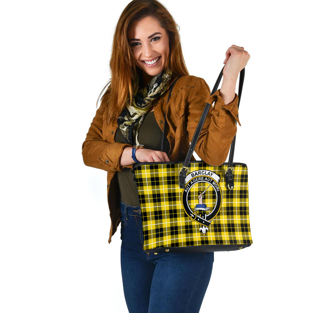 Barclay Dress Modern Tartan Leather Tote Bag with Family Crest - Tartanvibesclothing