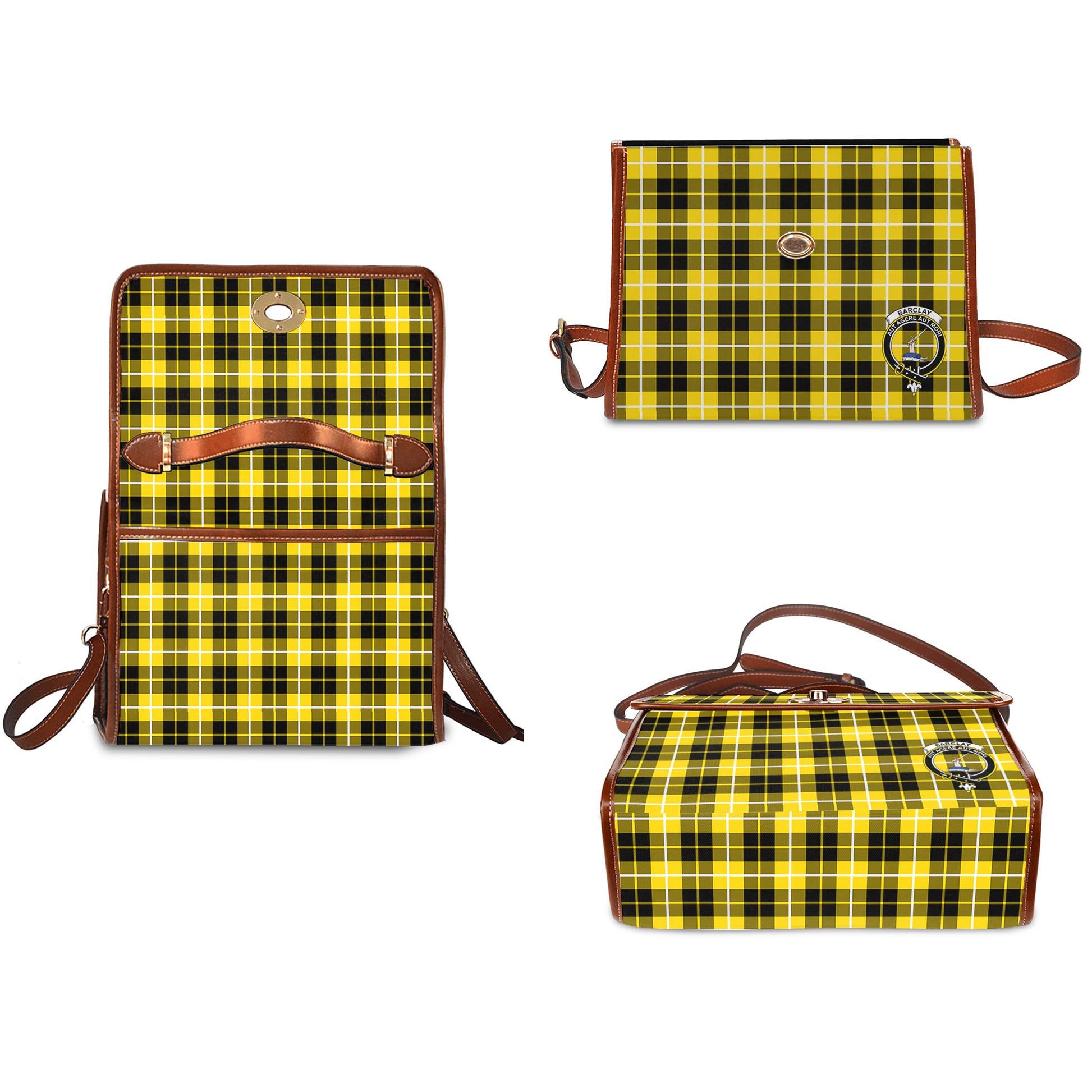 Barclay Dress Modern Tartan Leather Strap Waterproof Canvas Bag with Family Crest - Tartanvibesclothing