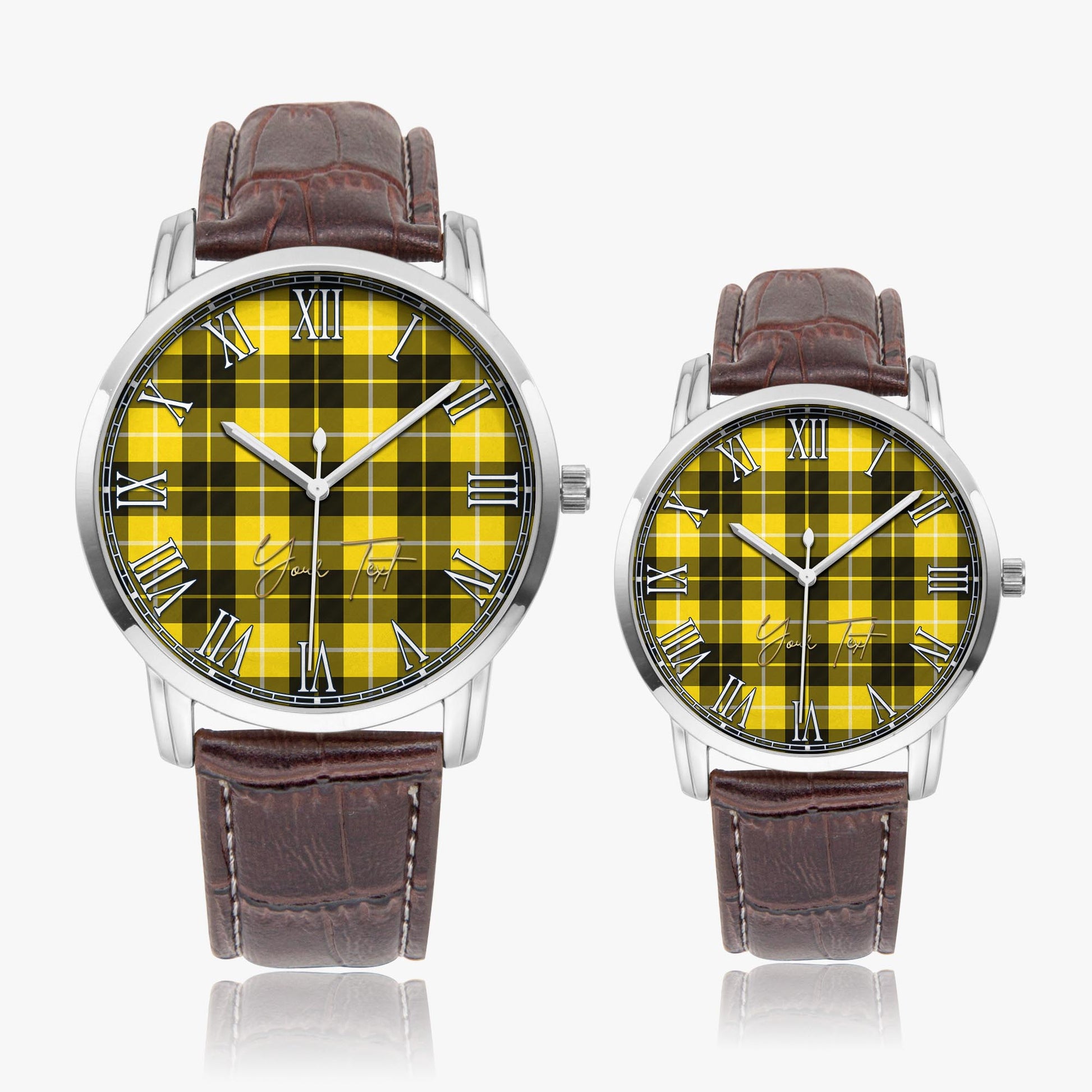 Barclay Dress Modern Tartan Personalized Your Text Leather Trap Quartz Watch Wide Type Silver Case With Brown Leather Strap - Tartanvibesclothing