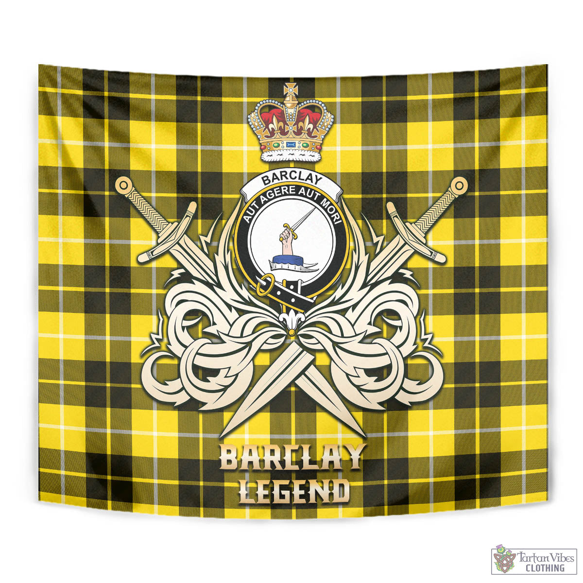 Tartan Vibes Clothing Barclay Dress Modern Tartan Tapestry with Clan Crest and the Golden Sword of Courageous Legacy