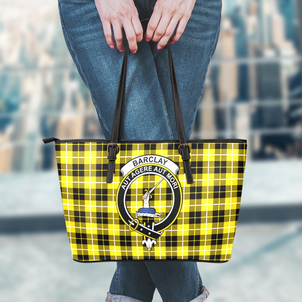 Barclay Dress Modern Tartan Leather Tote Bag with Family Crest - Tartanvibesclothing