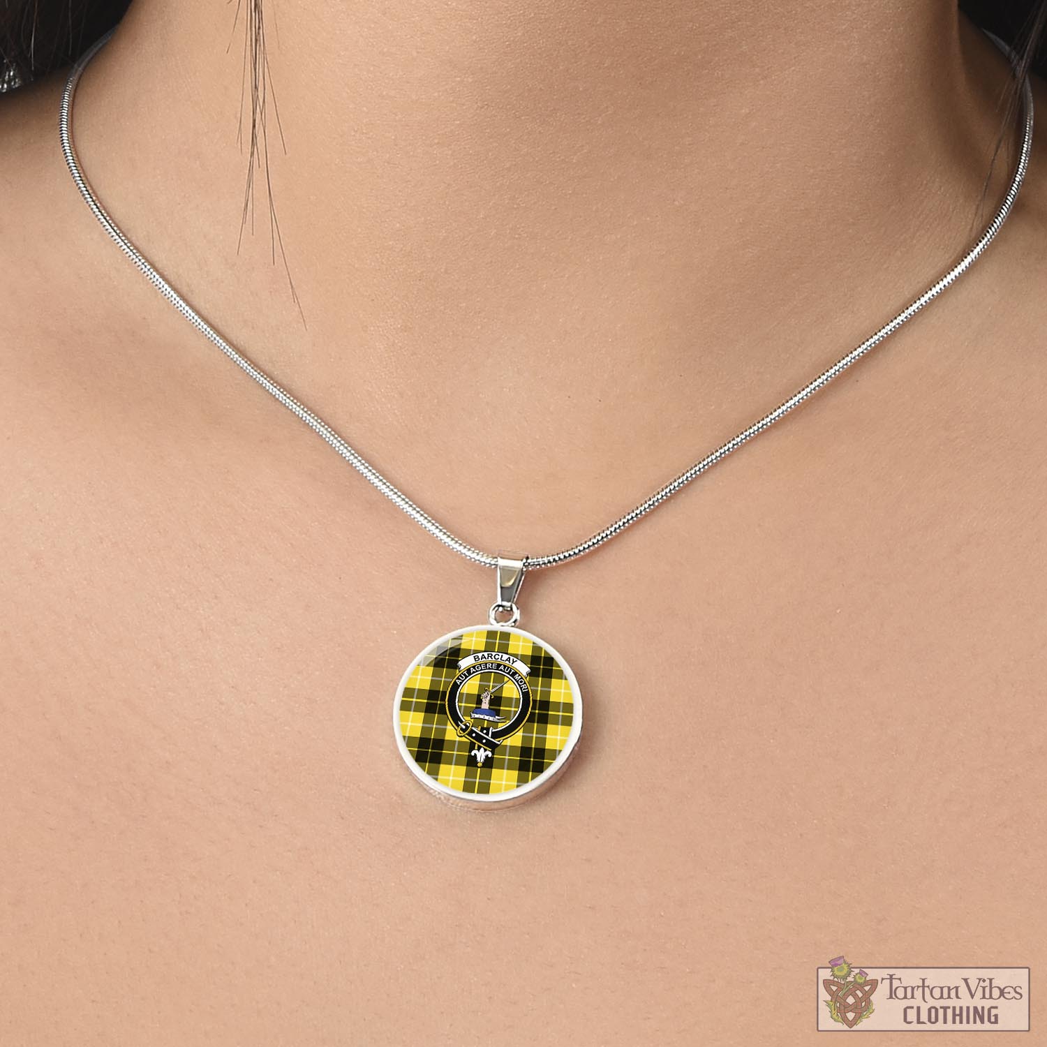 Tartan Vibes Clothing Barclay Dress Modern Tartan Circle Necklace with Family Crest