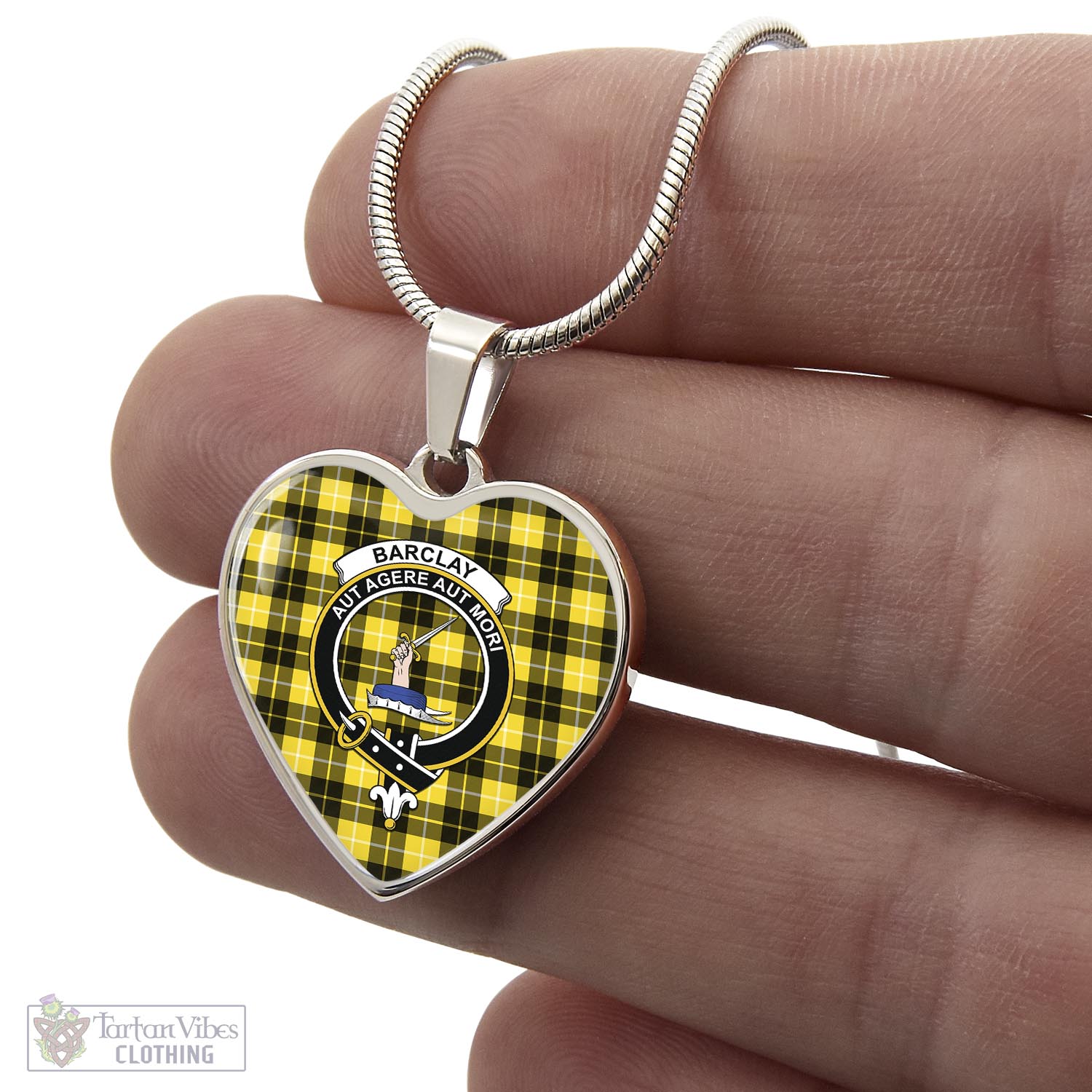 Tartan Vibes Clothing Barclay Dress Modern Tartan Heart Necklace with Family Crest