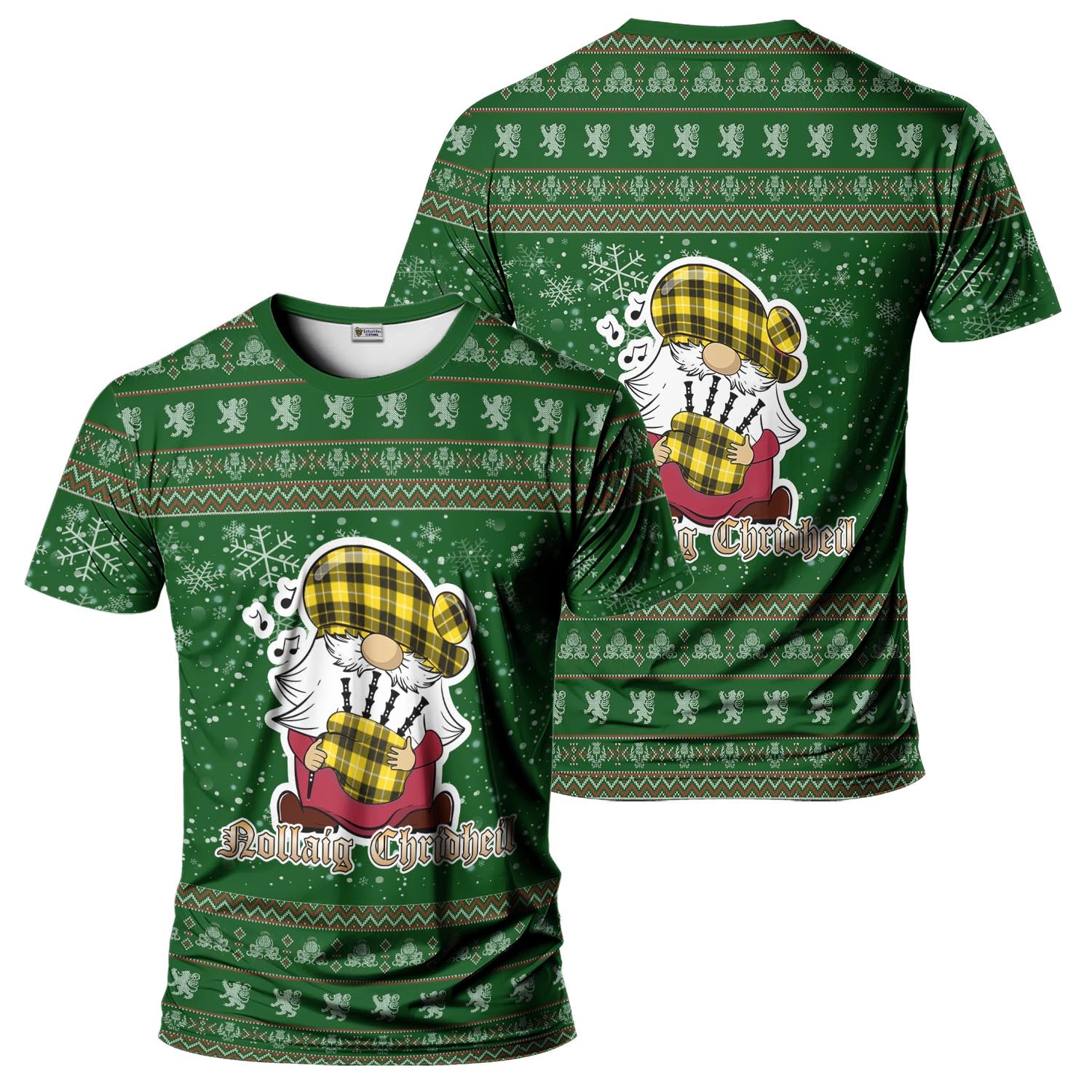 Barclay Dress Modern Clan Christmas Family T-Shirt with Funny Gnome Playing Bagpipes Men's Shirt Green - Tartanvibesclothing