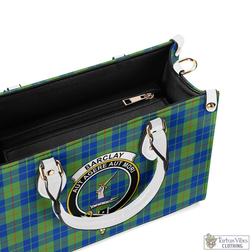 Tartan Vibes Clothing Barclay Hunting Ancient Tartan Luxury Leather Handbags with Family Crest