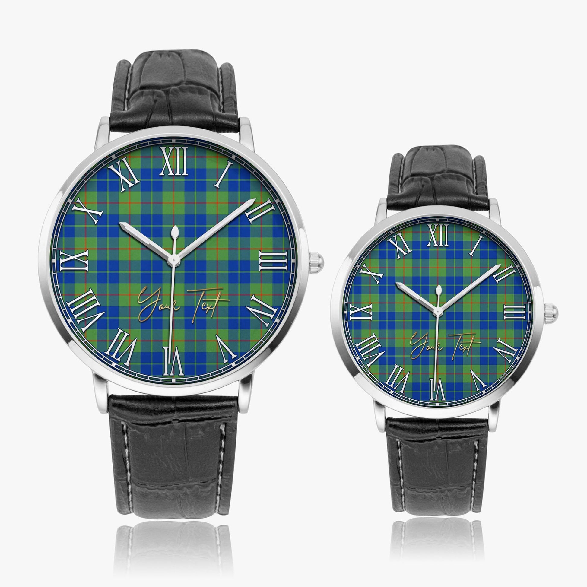 Barclay Hunting Ancient Tartan Personalized Your Text Leather Trap Quartz Watch Ultra Thin Silver Case With Black Leather Strap - Tartanvibesclothing