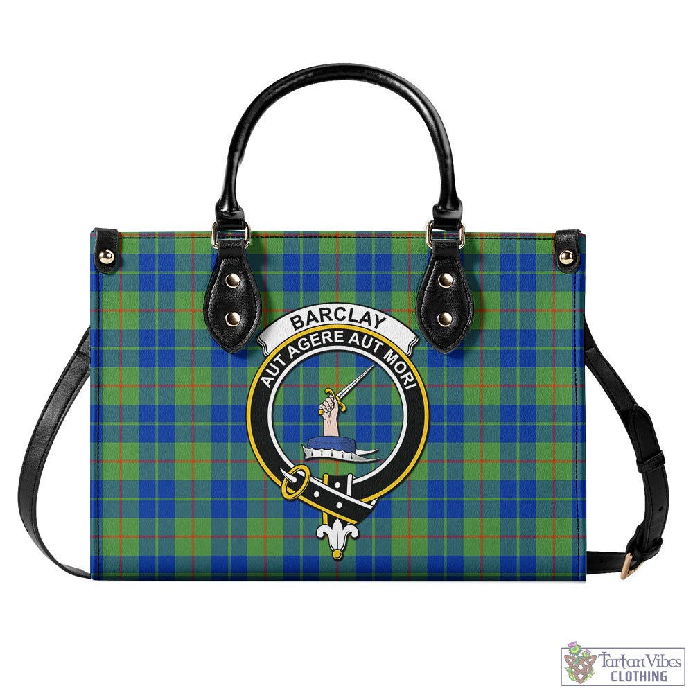 Tartan Vibes Clothing Barclay Hunting Ancient Tartan Luxury Leather Handbags with Family Crest