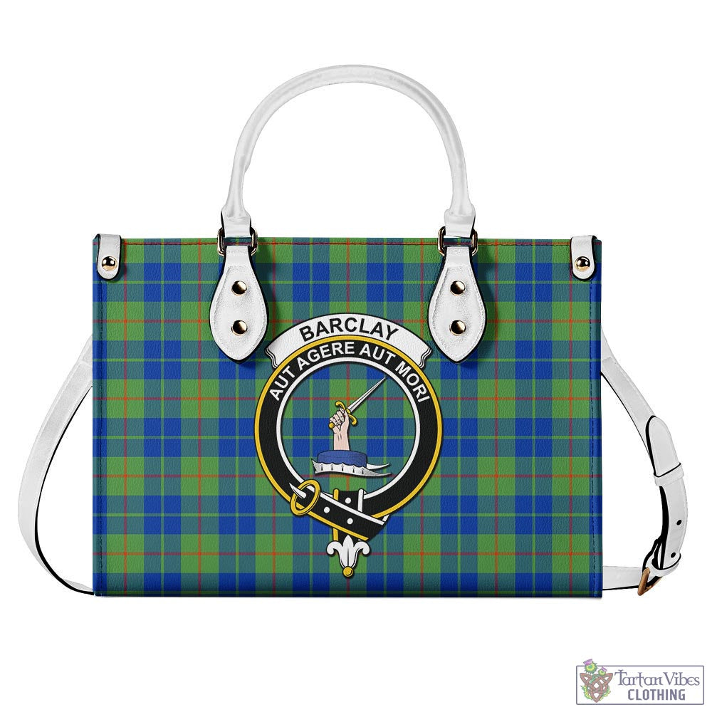 Tartan Vibes Clothing Barclay Hunting Ancient Tartan Luxury Leather Handbags with Family Crest