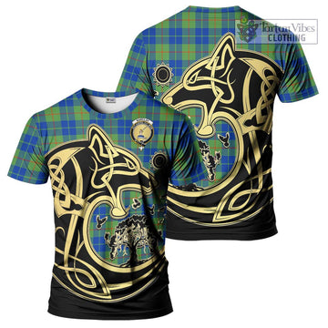 Barclay Hunting Ancient Tartan T-Shirt with Family Crest Celtic Wolf Style