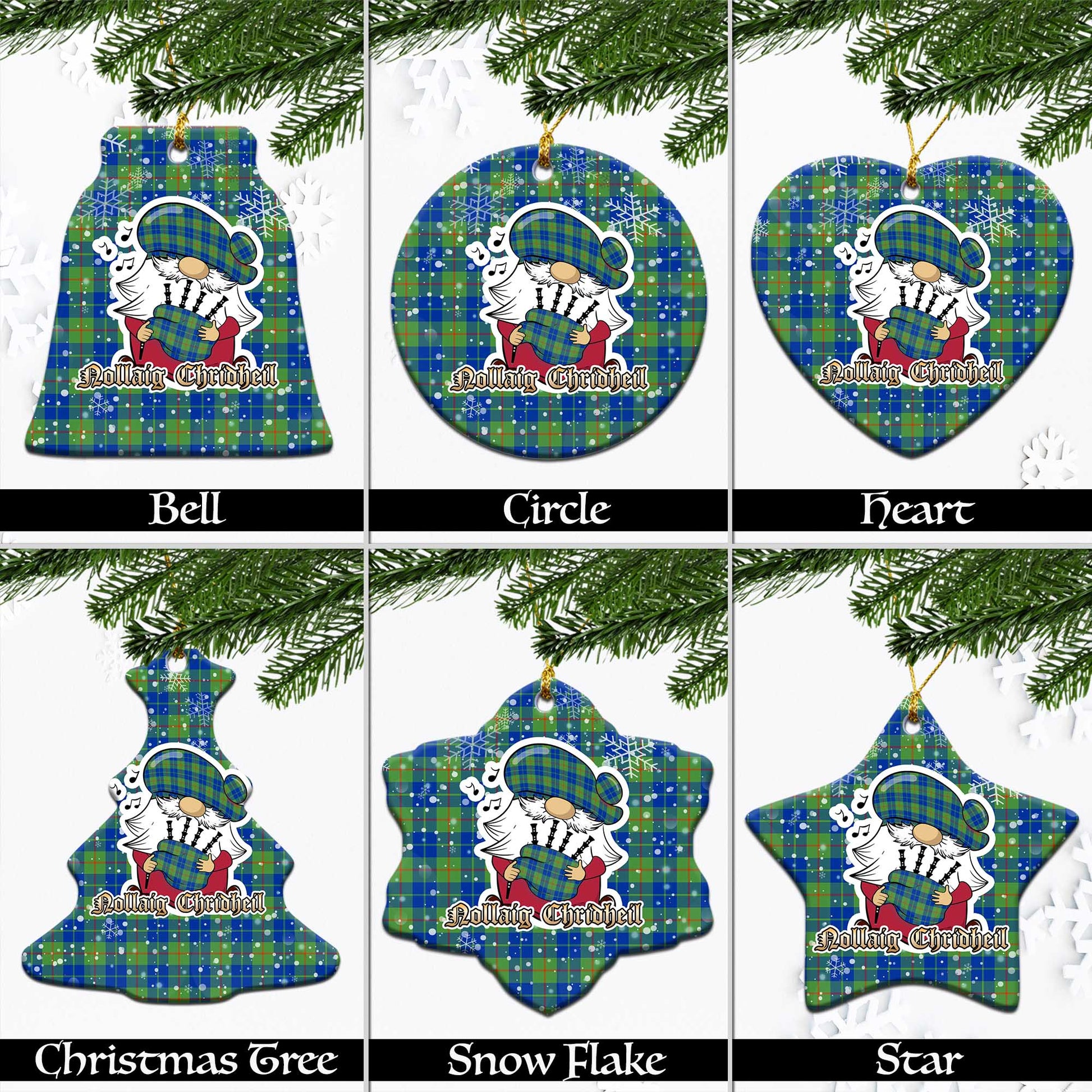 Barclay Hunting Ancient Tartan Christmas Ornaments with Scottish Gnome Playing Bagpipes Ceramic - Tartanvibesclothing