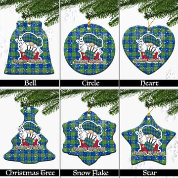 Barclay Hunting Ancient Tartan Christmas Ceramic Ornaments with Scottish Gnome Playing Bagpipes