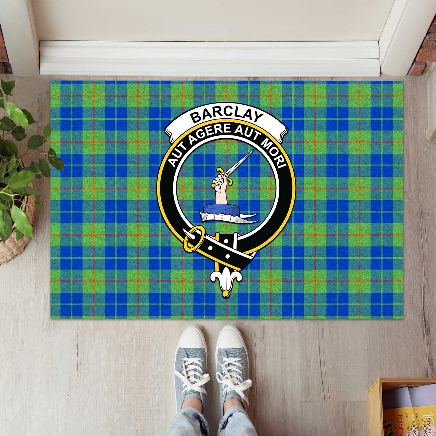 Barclay Hunting Ancient Tartan Door Mat with Family Crest - Tartanvibesclothing