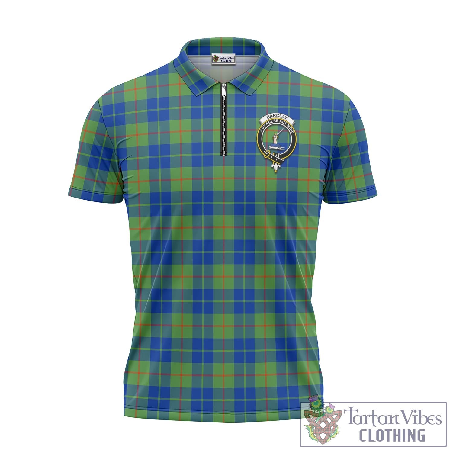 Tartan Vibes Clothing Barclay Hunting Ancient Tartan Zipper Polo Shirt with Family Crest