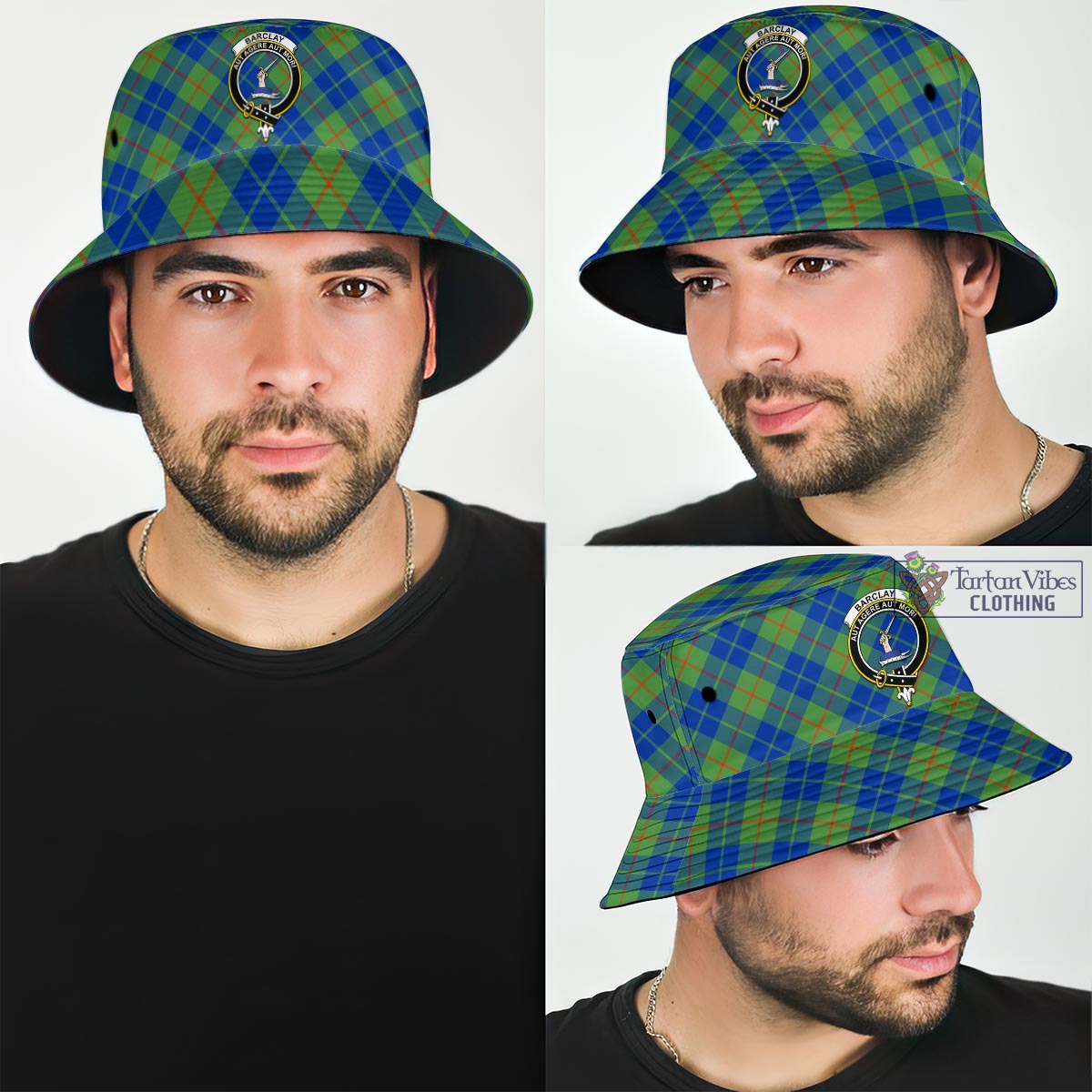 Tartan Vibes Clothing Barclay Hunting Ancient Tartan Bucket Hat with Family Crest