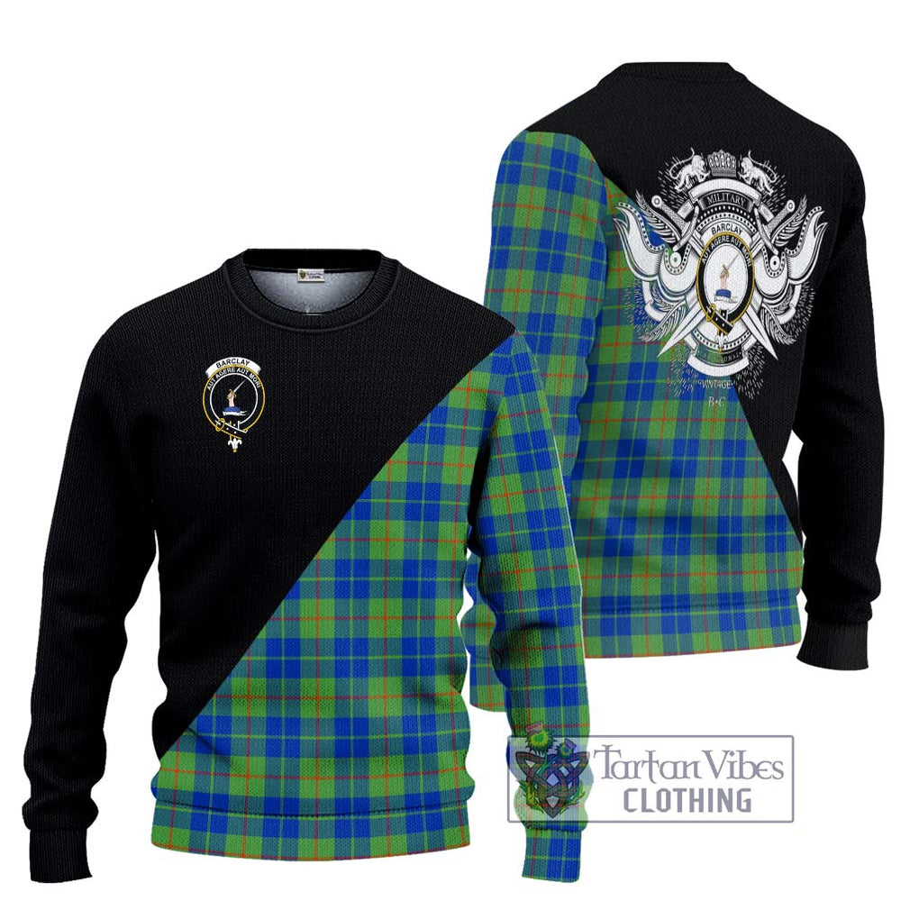 Barclay Hunting Ancient Tartan Knitted Sweater with Family Crest and Military Logo Style Unisex - Tartanvibesclothing Shop