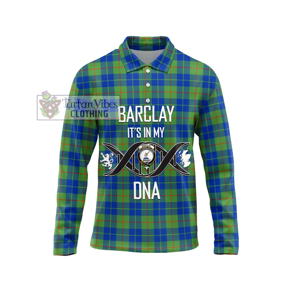 Barclay Hunting Ancient Tartan Long Sleeve Polo Shirt with Family Crest DNA In Me Style Unisex - Tartanvibesclothing Shop