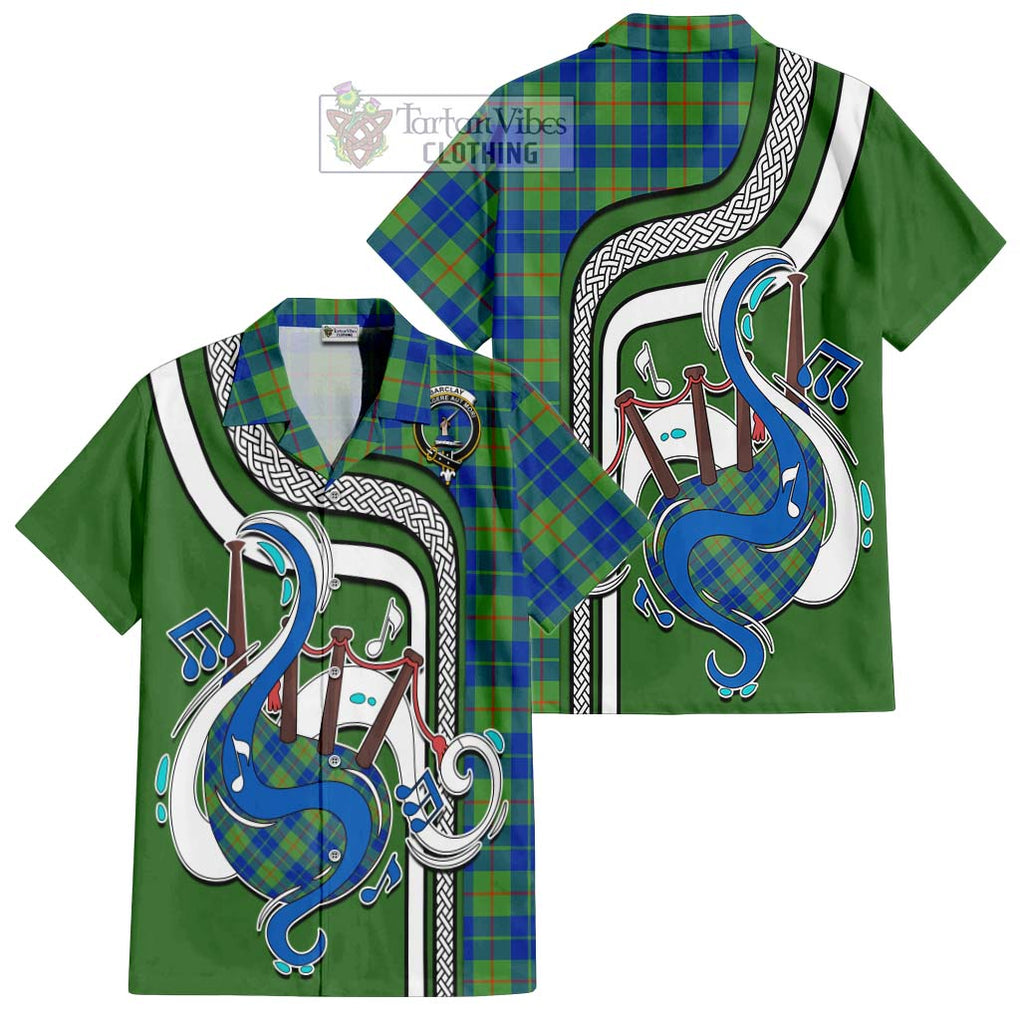 Barclay Hunting Ancient Tartan Short Sleeve Button Shirt with Epic Bagpipe Style Kid - Tartanvibesclothing Shop