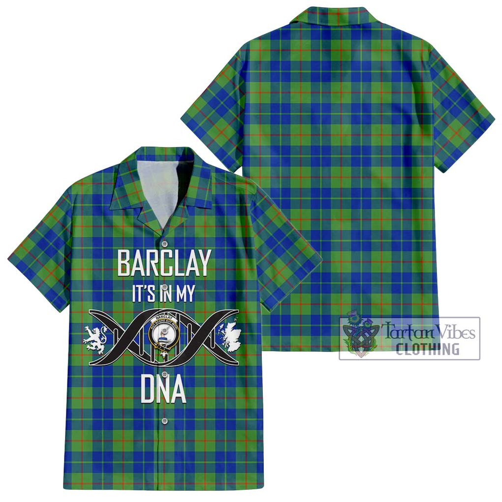 Barclay Hunting Ancient Tartan Short Sleeve Button Shirt with Family Crest DNA In Me Style Kid - Tartanvibesclothing Shop