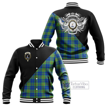 Barclay Hunting Ancient Tartan Baseball Jacket with Family Crest and Military Logo Style