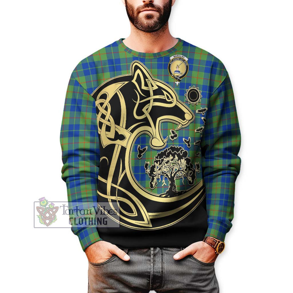 Barclay Hunting Ancient Tartan Sweatshirt with Family Crest Celtic Wolf Style Unisex - Tartan Vibes Clothing