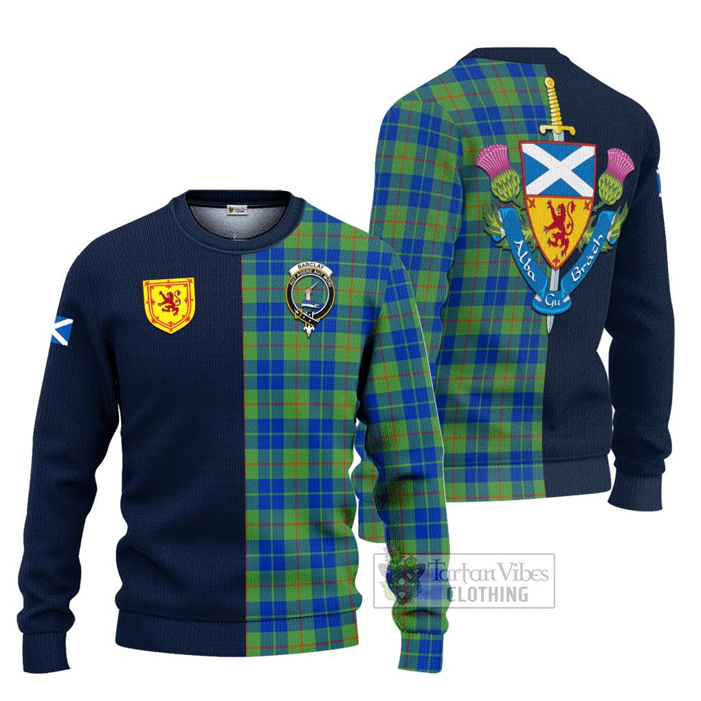 Tartan Vibes Clothing Barclay Hunting Ancient Tartan Knitted Sweater with Scottish Lion Royal Arm Half Style