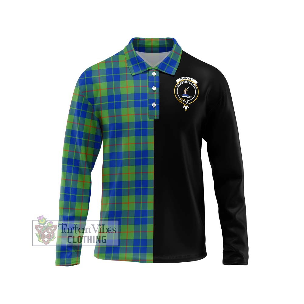 Barclay Hunting Ancient Tartan Long Sleeve Polo Shirt with Family Crest and Half Of Me Style Unisex - Tartanvibesclothing Shop