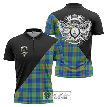 Barclay Hunting Ancient Tartan Zipper Polo Shirt with Family Crest and Military Logo Style