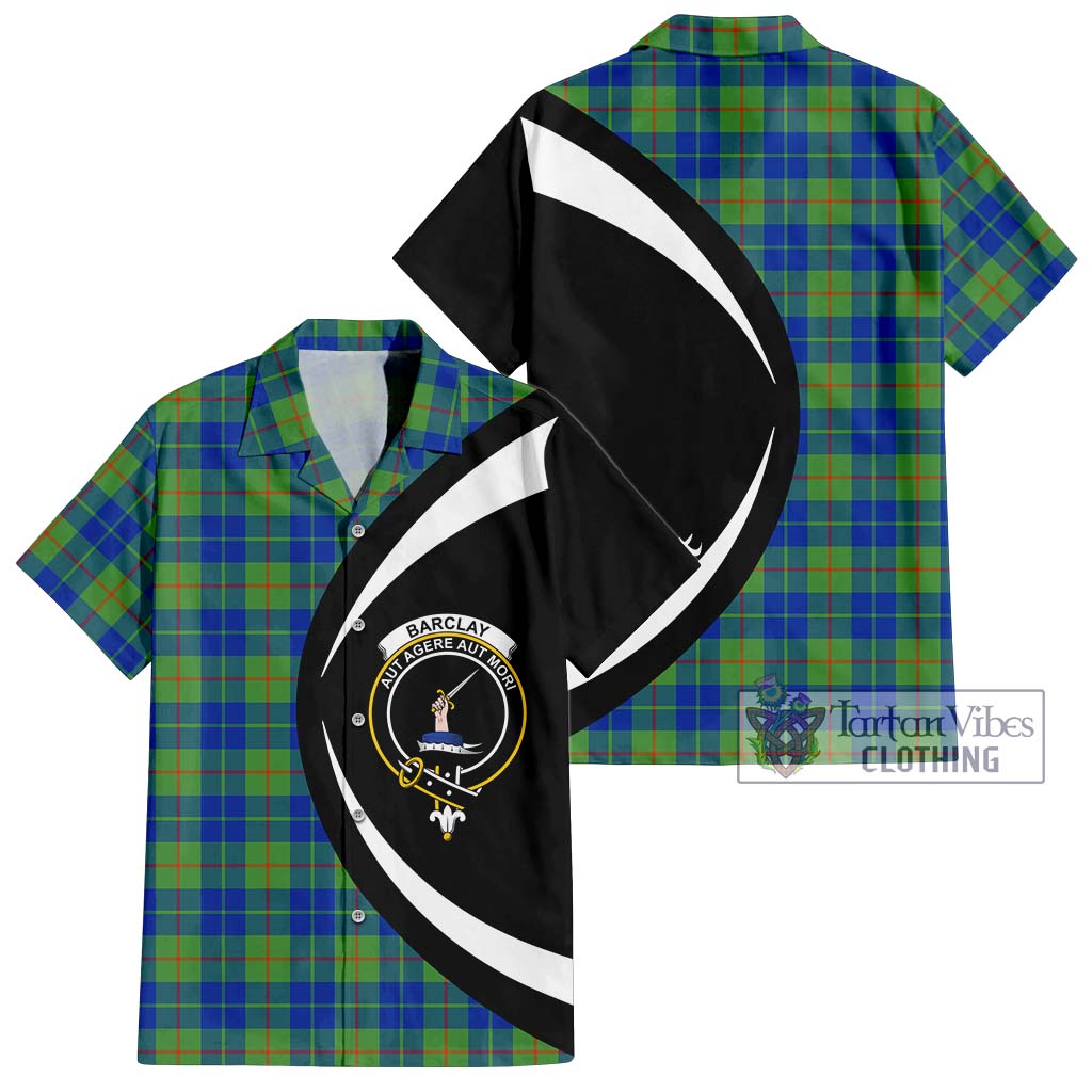 Barclay Hunting Ancient Tartan Short Sleeve Button Up with Family Crest Circle Style Kid - Tartan Vibes Clothing