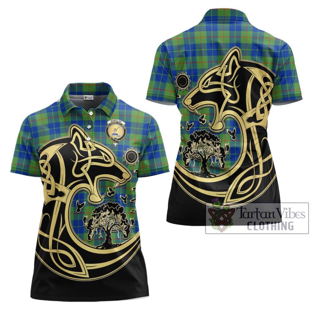 Barclay Hunting Ancient Tartan Women's Polo Shirt with Family Crest Celtic Wolf Style Women - Tartanvibesclothing Shop